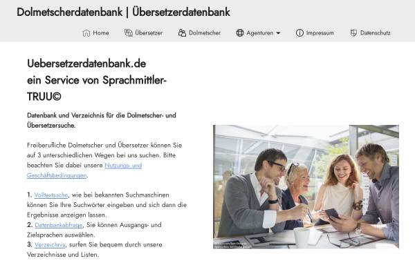 Vorschau von www.uebersetzerdatenbank.de, Übersetzerdatenbank by Truu.com - Kommunikationsservice, Inh. Frank Truu