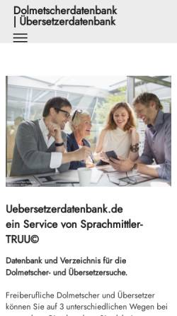 Vorschau der mobilen Webseite www.uebersetzerdatenbank.de, Übersetzerdatenbank by Truu.com - Kommunikationsservice, Inh. Frank Truu