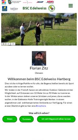 Vorschau der mobilen Webseite www.bogensport-hartberg.at, BSC Edelweiß Hartberg