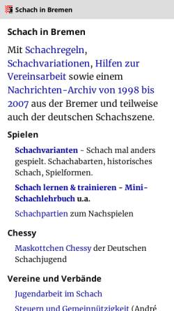 Vorschau der mobilen Webseite www.schach-bremen.de, Schach in Bremen