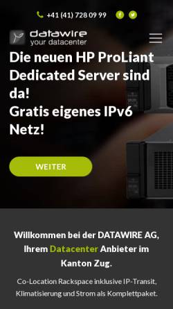 Vorschau der mobilen Webseite datawire.ch, Datawire AG