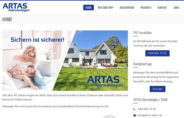 Vorschau von www.artas-alarm.ch, Artas Alarmanlagen
