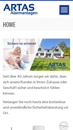 Vorschau der mobilen Webseite www.artas-alarm.ch, Artas Alarmanlagen