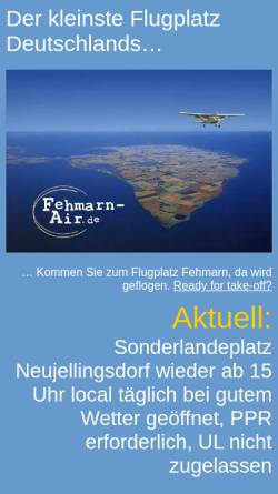 Vorschau der mobilen Webseite www.fehmarn-air.de, Rundflüge über Fehmarn