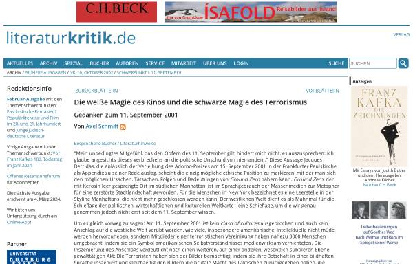 Vorschau von www.literaturkritik.de, Die weiße Magie des Kinos und die schwarze Magie des Terrorismus