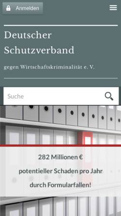Vorschau der mobilen Webseite www.dsw-schutzverband.de, Deutscher Schutzverband gegen Wirtschaftskriminalität