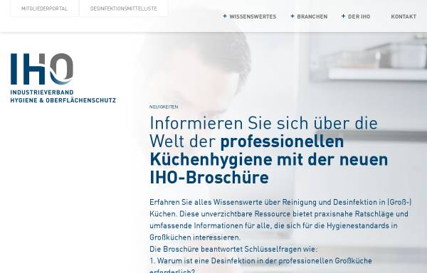 Vorschau von www.iho.de, Industrieverband Hygiene und Oberflächenschutz (IHO)