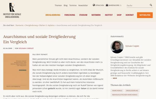 Vorschau von www.dreigliederung.de, Sylvain Coiplet: Anarchismus und soziale Dreigliederung.