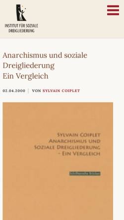 Vorschau der mobilen Webseite www.dreigliederung.de, Sylvain Coiplet: Anarchismus und soziale Dreigliederung.