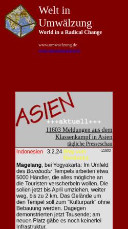 Vorschau der mobilen Webseite www.umwaelzung.de, Welt in Umwaelzung - Asien Aktuell