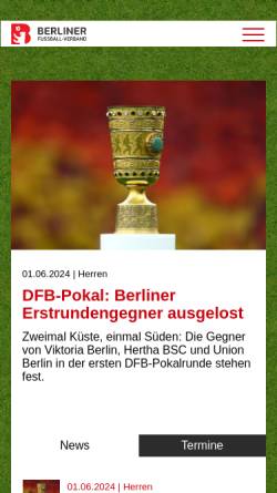 Vorschau der mobilen Webseite berliner-fussball.de, Berliner Fußball-Verband e.V.