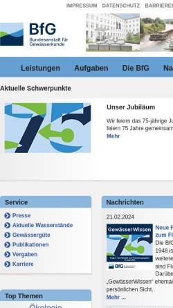 Vorschau der mobilen Webseite www.bafg.de, Bundesanstalt für Gewässerkunde