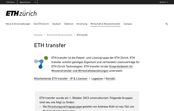 Vorschau von www.transfer.ethz.ch, ETH transfer - Technologietransferstelle der ETH Zürich