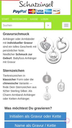 Vorschau der mobilen Webseite www.schatzinsel-schmuck.de, Schatzinsel Schmuck, Aline Carnarius