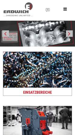 Vorschau der mobilen Webseite www.erdwich.com, Erdwich Zerkleinerungs-Systeme GmbH