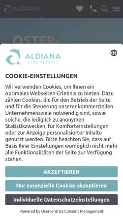 Vorschau der mobilen Webseite www.aldiana.de, Aldiana GmbH