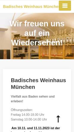 Vorschau der mobilen Webseite www.badisches-weinhaus-muenchen.de, Badisches Weinhaus, Friedrich Bichlmayer