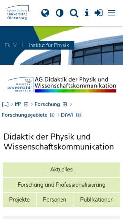 Vorschau der mobilen Webseite www.uni-oldenburg.de, Didaktik und Geschichte der Physik
