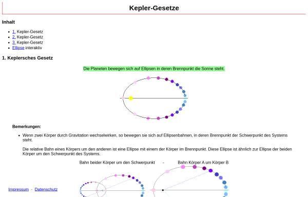 Vorschau von www.zum.de, Keplersche Gesetze