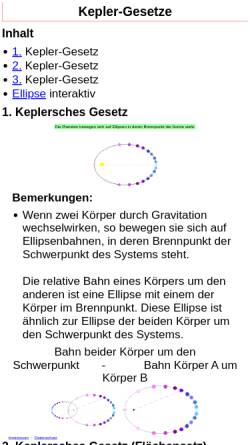 Vorschau der mobilen Webseite www.zum.de, Keplersche Gesetze