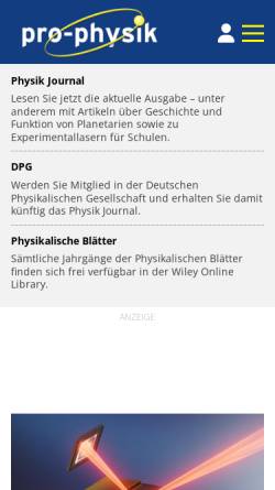 Vorschau der mobilen Webseite www.pro-physik.de, Pro-Physik.de