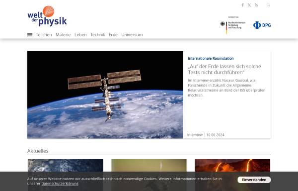 Vorschau von www.weltderphysik.de, Welt der Physik - Ein allgemeinverständliches Physik-Portal