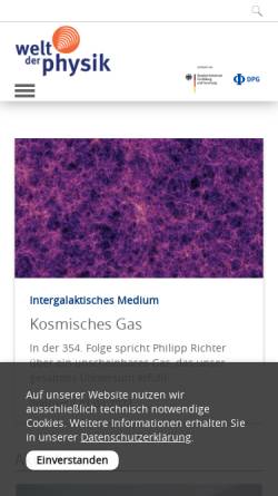 Vorschau der mobilen Webseite www.weltderphysik.de, Welt der Physik - Ein allgemeinverständliches Physik-Portal
