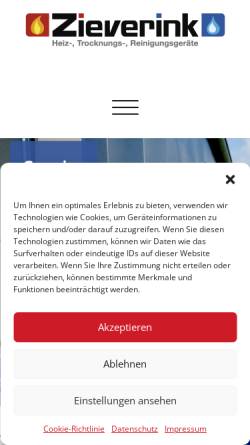 Vorschau der mobilen Webseite www.zieverink.de, Zieverink- Heiz-, Trocknungs- und Reinigungsgeräte