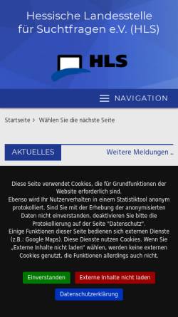 Vorschau der mobilen Webseite www.hls-online.org, Hessische Landesstelle für Suchtfragen e.V.