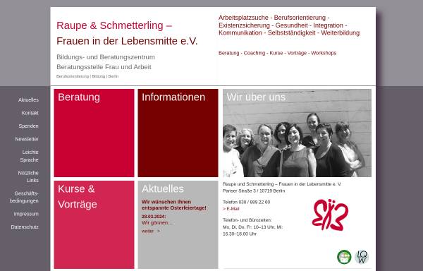 Vorschau von www.raupeschmetterling.de, Raupe und Schmetterling - Frauen in der Lebensmitte e.V.