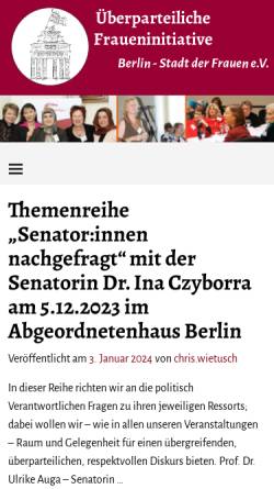 Vorschau der mobilen Webseite www.berlin-stadtderfrauen.de, Überparteilichen Fraueninitiative Berlin