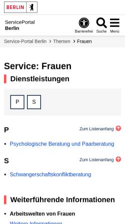 Vorschau der mobilen Webseite service.berlin.de, Verwaltungsführer Frauen