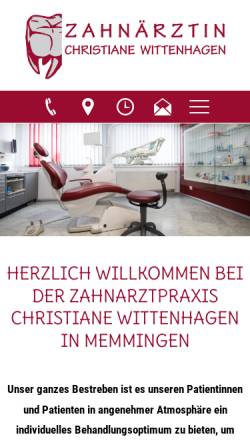 Vorschau der mobilen Webseite www.zahnarztpraxis-wittenhagen.de, Zahnarztpraxis Christiane Wittenhagen-Elsinger