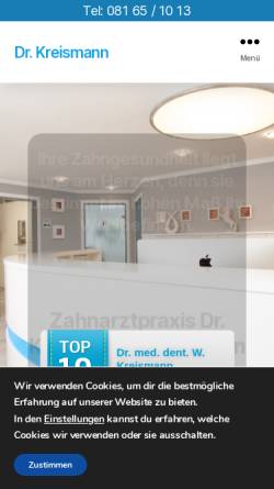 Vorschau der mobilen Webseite www.dr-kreismann.de, Zahnarztpraxis Dr. W. Kreismann
