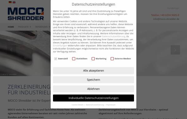Vorschau von www.moco-shredder.de, MOCO - Maschinen- und Apparatebau GmbH