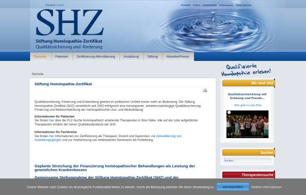 Vorschau von www.homoeopathie-zertifikat.de, Stiftung Homöopathie-Zertifikat
