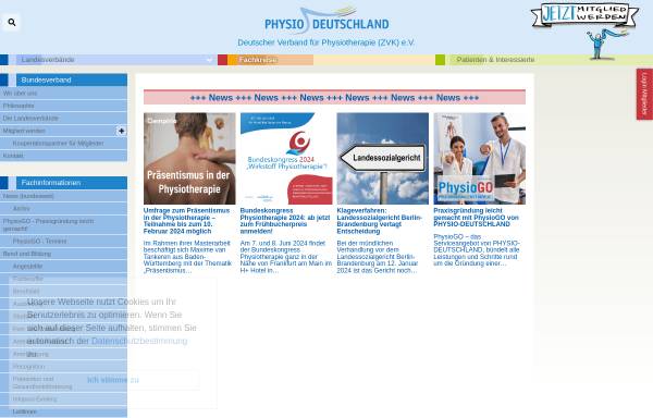 Vorschau von www.physio-deutschland.de, Deutscher Verband für Physiotherapie - ZVK