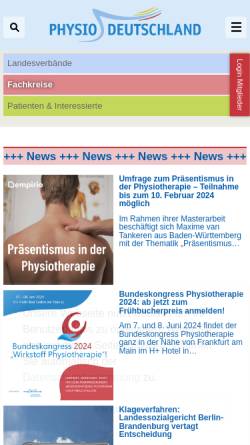 Vorschau der mobilen Webseite www.physio-deutschland.de, Deutscher Verband für Physiotherapie - ZVK