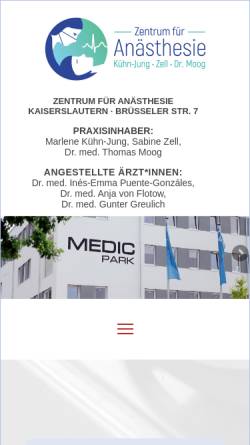Vorschau der mobilen Webseite www.anaesthesie-kl.de, Zentrum für ambulantes Operieren