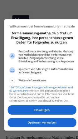 Vorschau der mobilen Webseite www.formelsammlung-mathe.de, Formelsammlung Mathe
