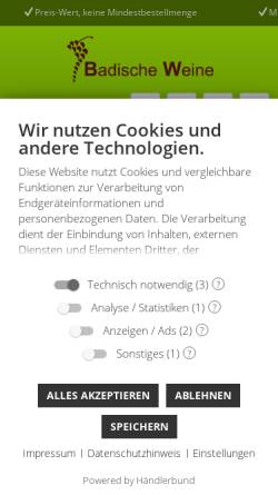 Vorschau der mobilen Webseite www.badische-weine.de, Duffner GmbH