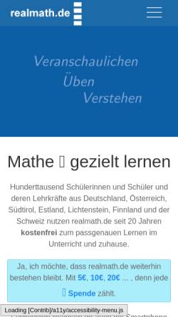 Vorschau der mobilen Webseite www.realmath.de, Mathematik interaktiv für Realschulen