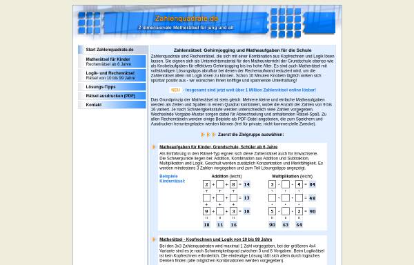 Vorschau von www.zahlenquadrate.de, Zahlenquadrate