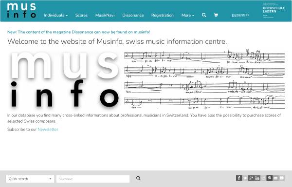 Vorschau von www.musinfo.ch, musinfo - die Datenbank zur Schweizer Musik