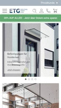Vorschau der mobilen Webseite www.edelstahl-trifft-glas.de, ETG GmbH