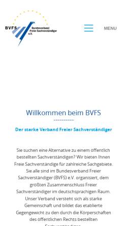 Vorschau der mobilen Webseite www.bvfs.de, Bundesverband Freier Sachverständiger e.V.