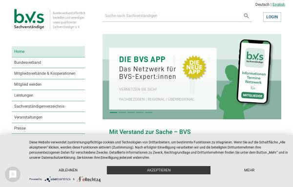 Vorschau von www.bvs-ev.de, Bundesverband öffentlich bestellter und vereidigter sowie qualifizierter Sachverständiger e.V.