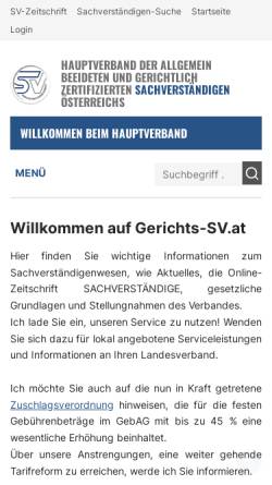 Vorschau der mobilen Webseite www.gerichts-sv.at, Hauptverband der allgemein beeideten und gerichtlich zertifizierten Sachverständigen Österreichs