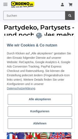 Vorschau der mobilen Webseite ordeno.eu, MoRoS Onlinehandel OG