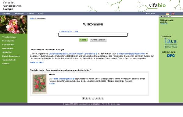 Vorschau von www.vifabio.de, Virtuelle Fachbibliothek Biologie